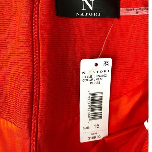 N Natori Jacquard Plisse Sleeveless Sheath Dress Size 16 NWT $169 Red Orange - Picture 3 of 9